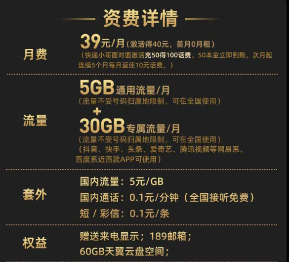电信星卡39元套餐介绍